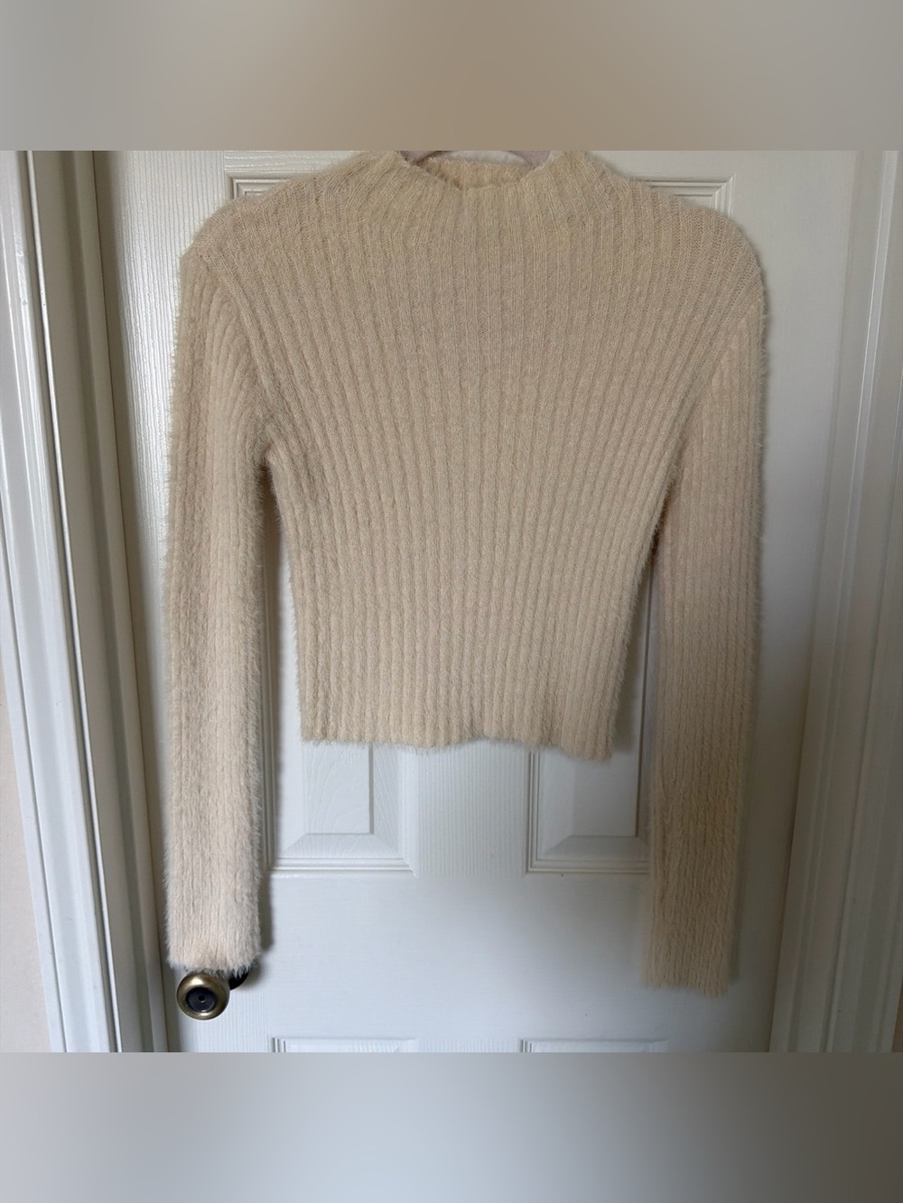 Workshop Republic Clothing Cream Fuzzy Ribbed Mock Neck Sweater
